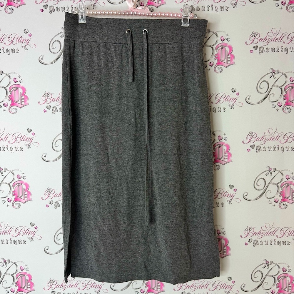 Press skirt tie up waist dark grey Elegant Charcoal Pencil Skirt